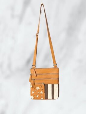 Sharif Tan & Cream Crossbody Bag with Star and Stripe Details